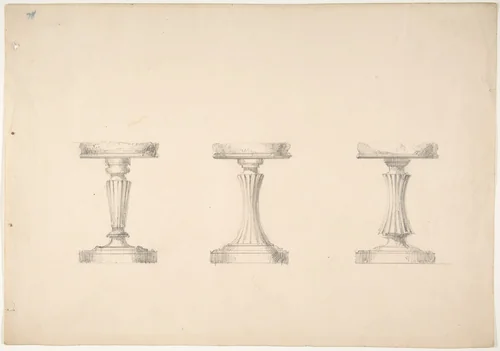 Design for Three Stools with Columnar Supports by anonymous, drawing, 1800-1850