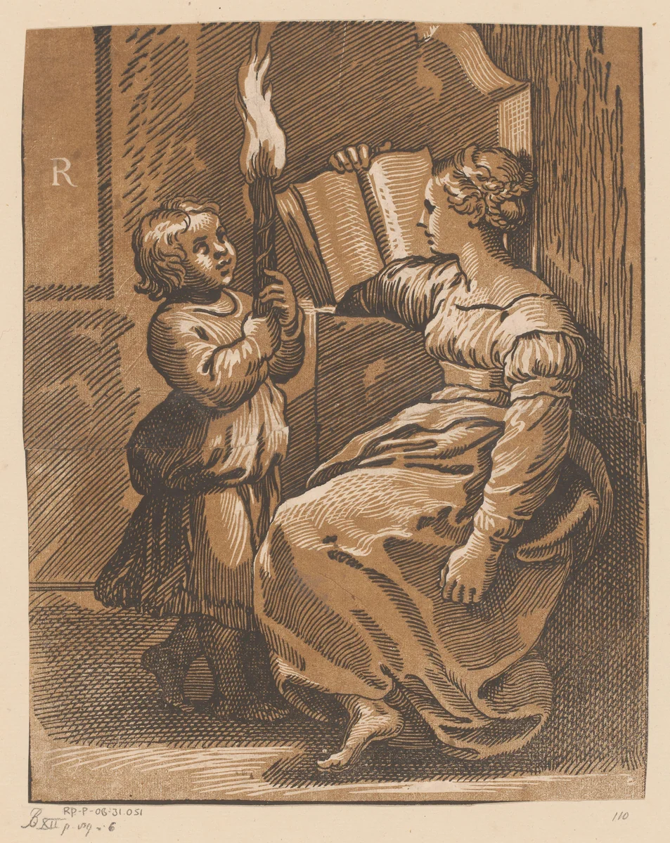 Lezende Sibille met kind by anonymous, print, 1516