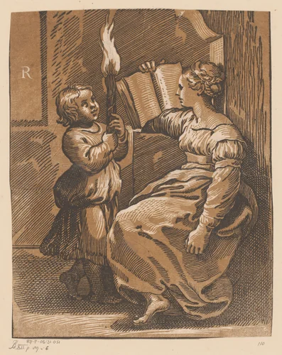 Lezende Sibille met kind by anonymous, print, 1516