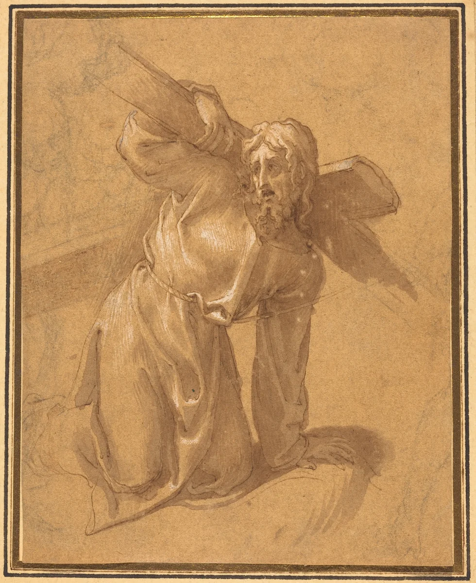 Christ Falling under the Cross by Francesco Salviati, drawing, 1510-1563