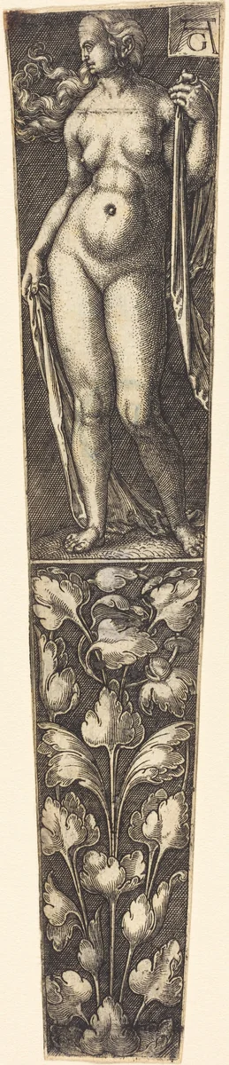 Dagger Sheath with Nude Woman by Heinrich Aldegrever, print, 1502-1561