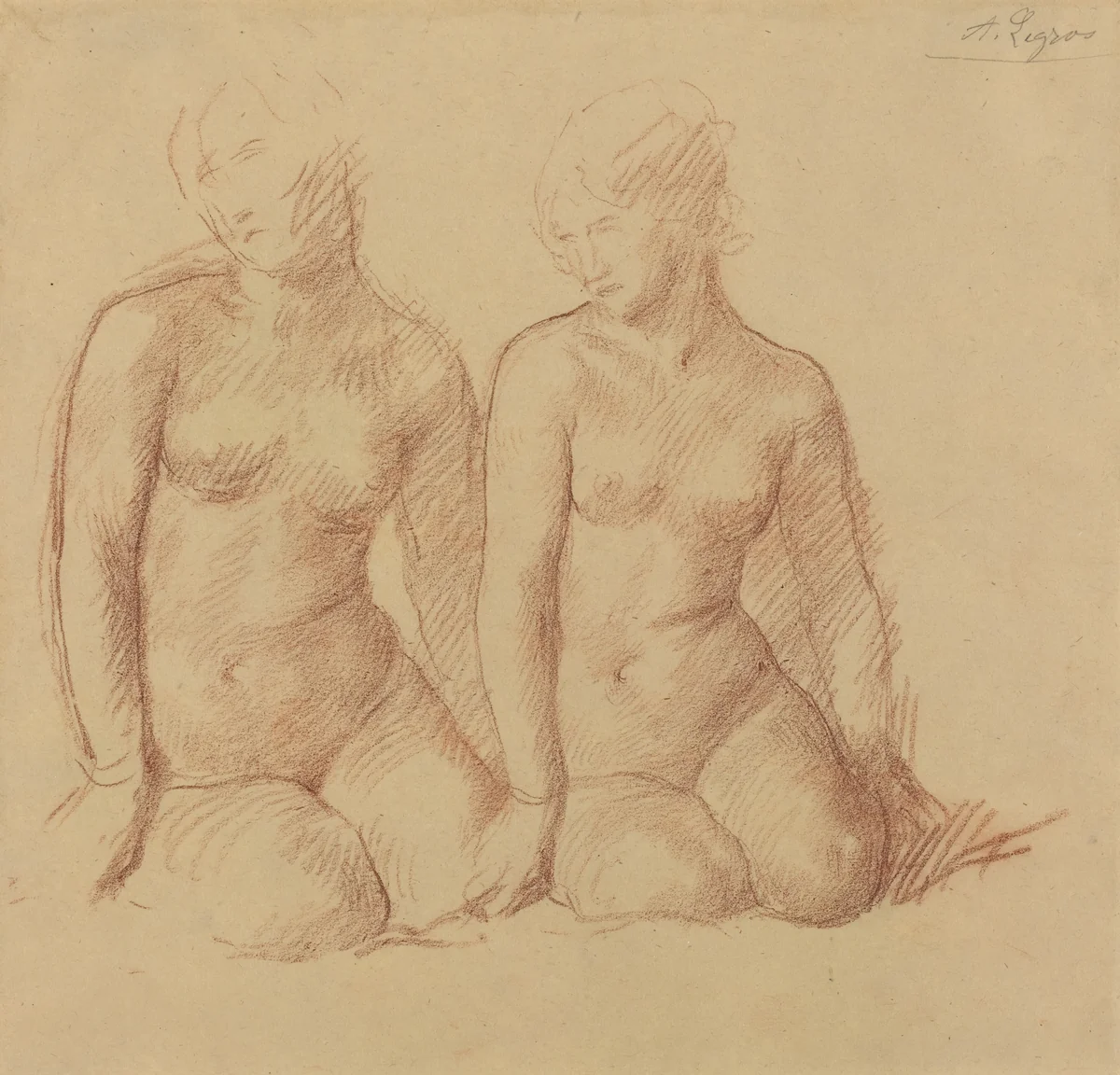 Study of Two Figures Seated Side by Side by Alphonse Legros, drawing, 1837-1911