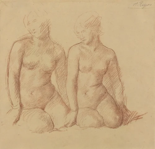 Study of Two Figures Seated Side by Side by Alphonse Legros, drawing, 1837-1911