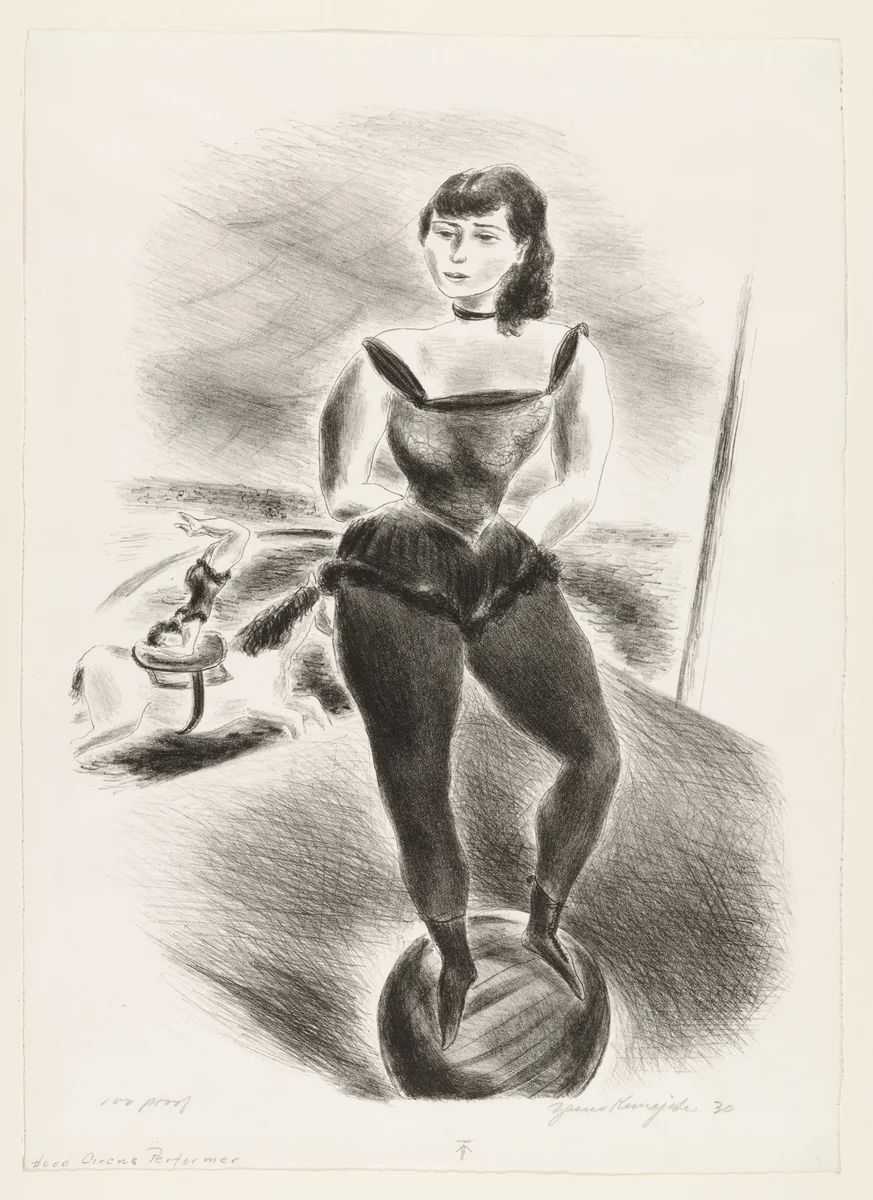 Circus Performer Balanced on a Ball - (Circus Ball Rider) by Yasuo Kuniyoshi, print, 1930