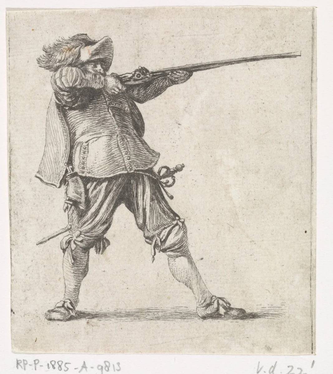 Staande soldaat, zijn geweer afschietende by Dirk Maas, print, 1708-1717