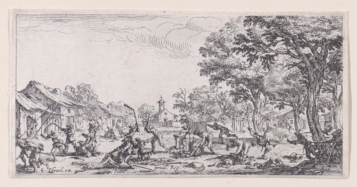 Le Revanche des Paysans (The Revenge of the Peasants), plate 5 from "Les Petites Misères de la Guerre" (The Little Miseries of War) by Jacques Callot, print, 1636