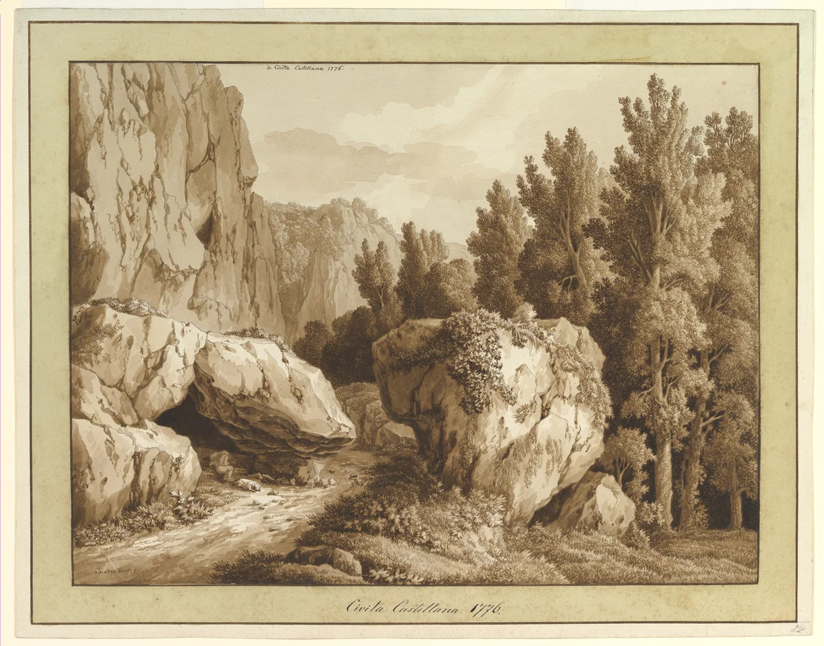 A Rocky Landscape at Civita Castellana by Jacob Philipp Hackert, drawing, 1776