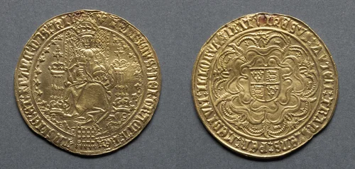 Sovereign: Henry VIII Enthroned (obverse); Royal Arms on Tudor Rose (reverse) by Unknown, metalwork, 1526-1544