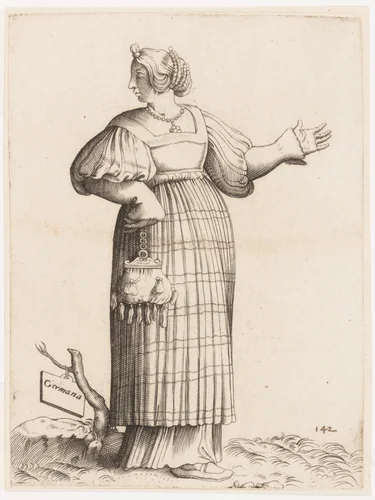 Costume Plate: Woman from Germany by Enea Vico, print, 1553-1575