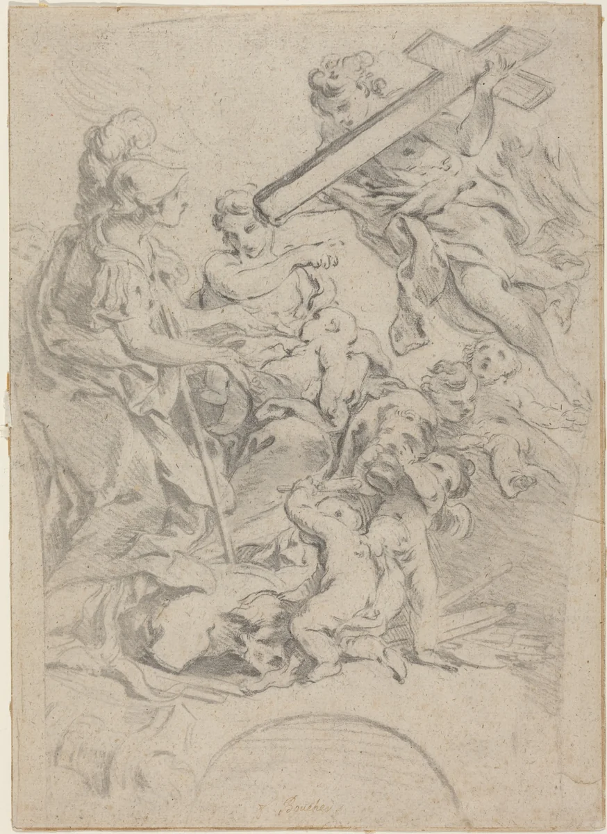 Faith and Charity by François Boucher; Giovanni Battista Gaulli, drawing, 1728-1731