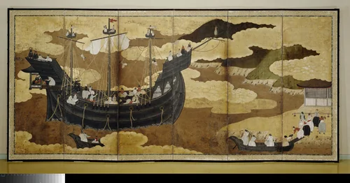 Folding Screen with the Arrival of a Portuguese Ship by anonymous, other, 1600-1625