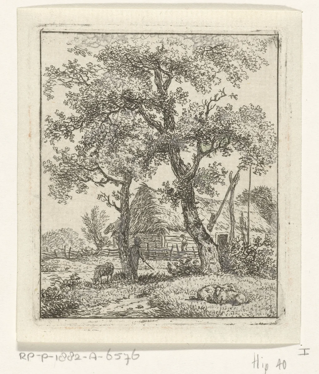 Boerderij en schaapsherder by Hermanus Fock, print, 1781-1822