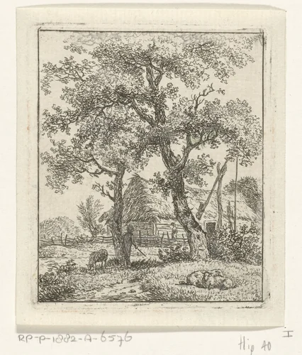 Boerderij en schaapsherder by Hermanus Fock, print, 1781-1822
