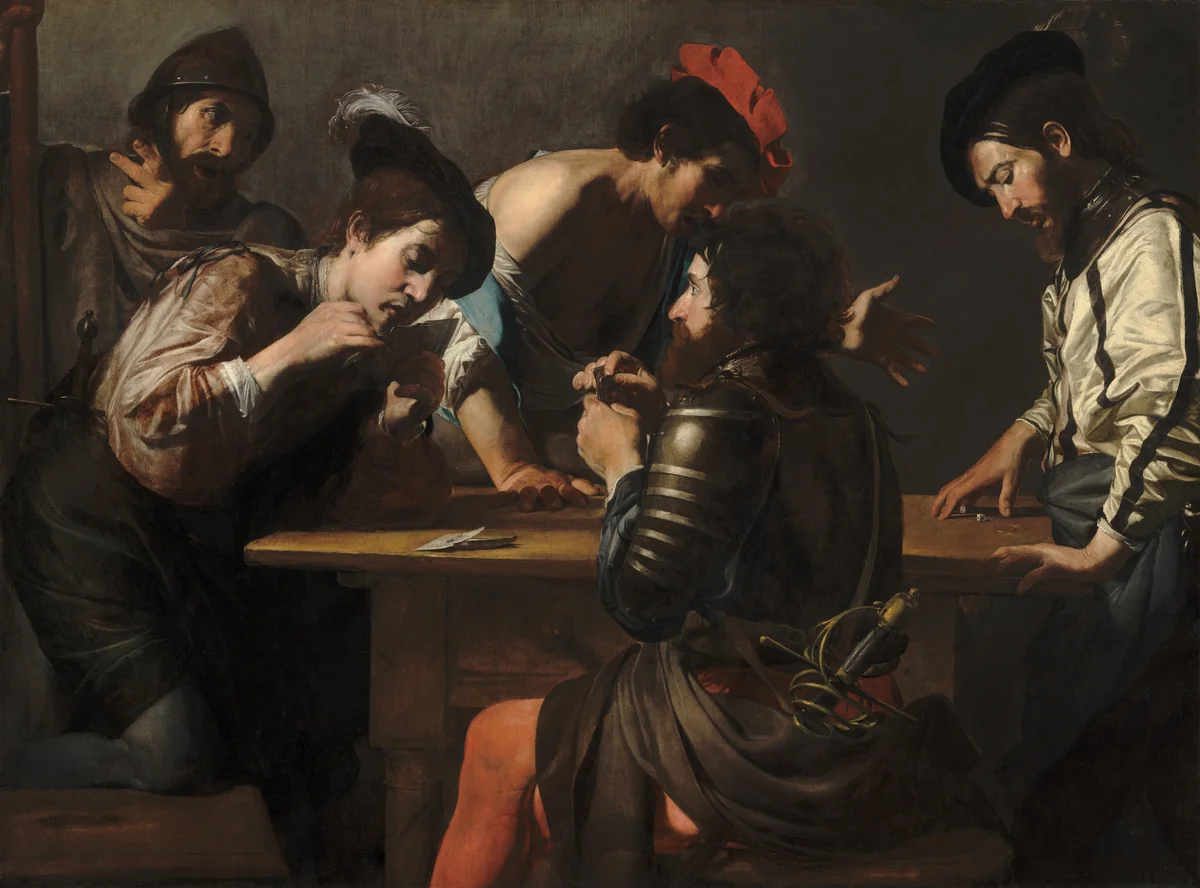 Soldiers Playing Cards and Dice (The Cheats) by Valentin de Boulogne, painting, 1618-1620