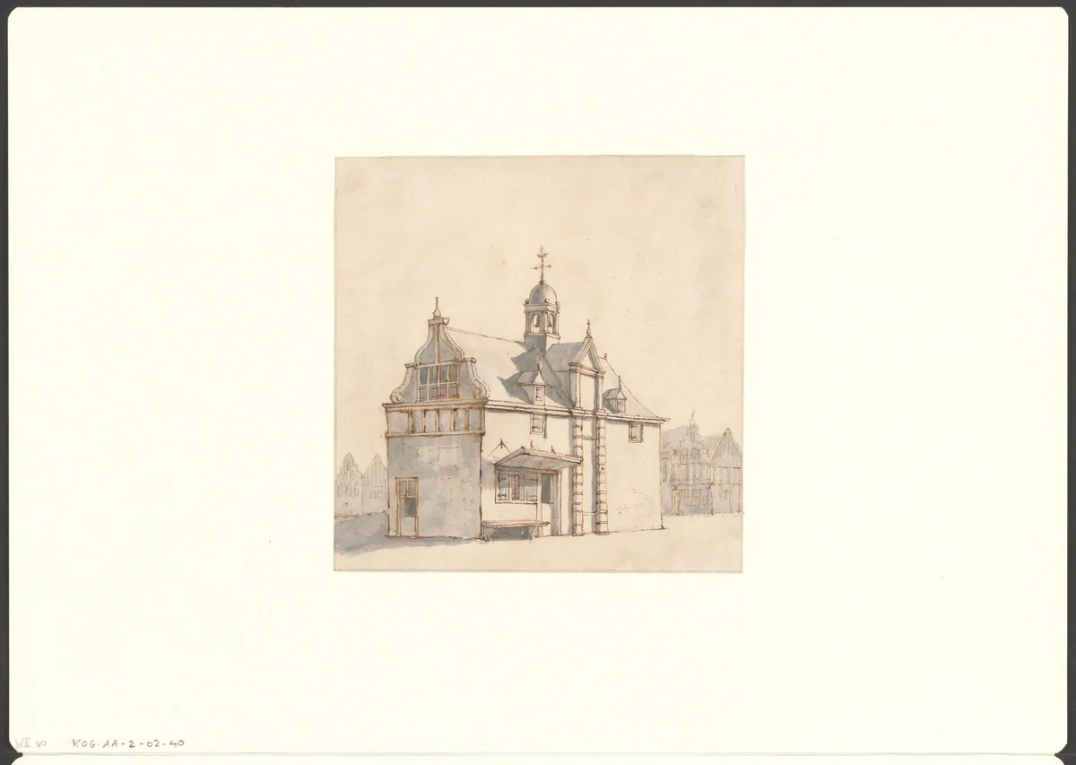 Gezicht op het Paalhuis en de Nieuwe Brug by Jan van Kessel, drawing, 1651-1680