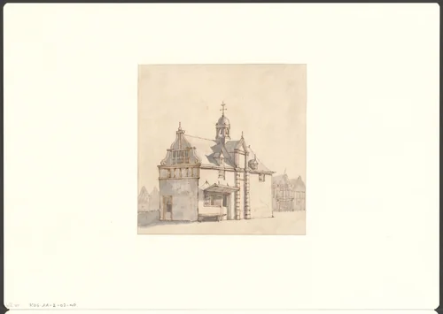 Gezicht op het Paalhuis en de Nieuwe Brug by Jan van Kessel, drawing, 1651-1680