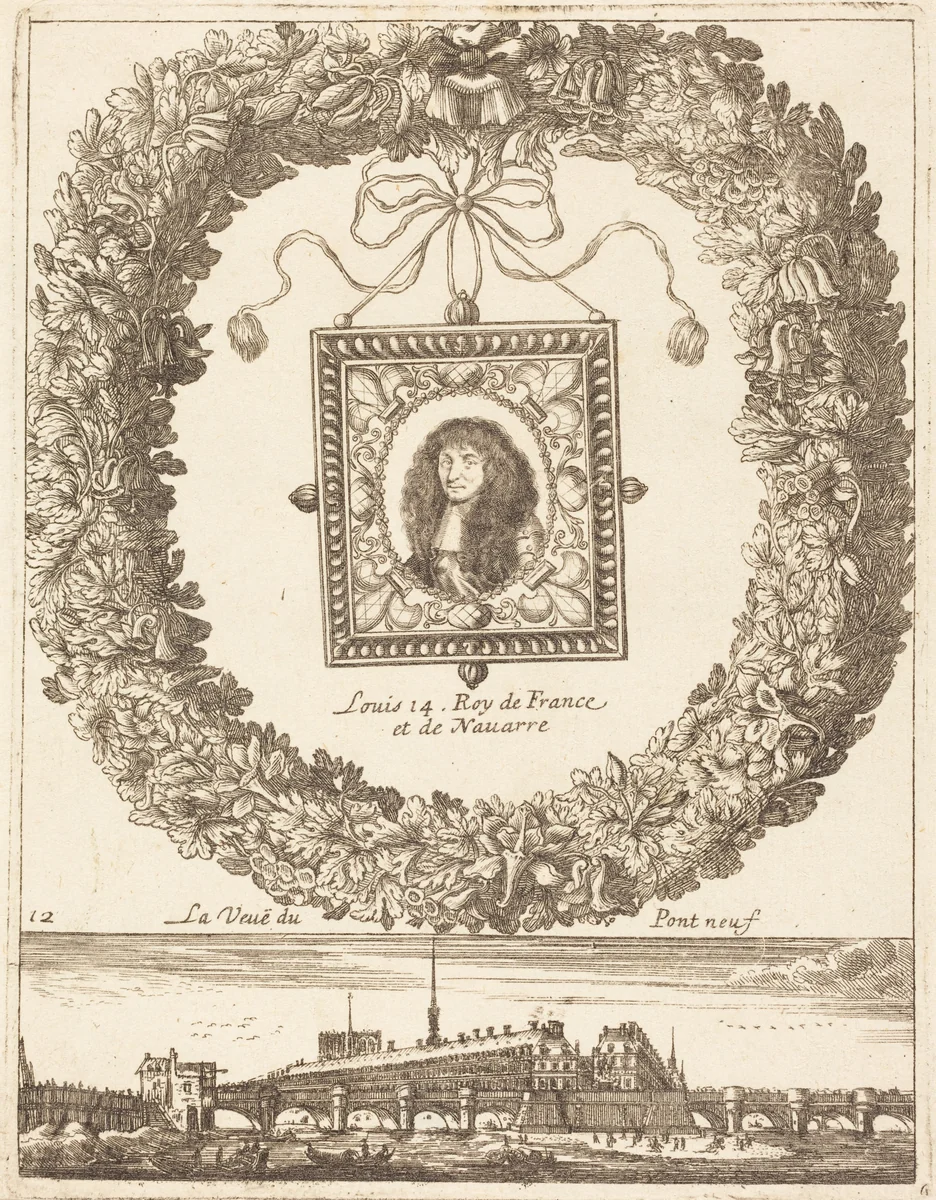 La veue du Pont Neuf; Louis XIV Roy de Franceet de Navarre by François Le Febvre, print, 1665