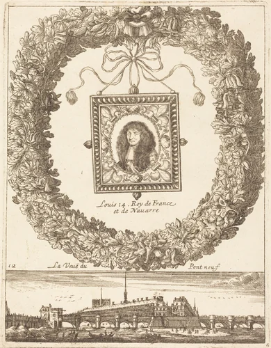 La veue du Pont Neuf; Louis XIV Roy de Franceet de Navarre by François Le Febvre, print, 1665