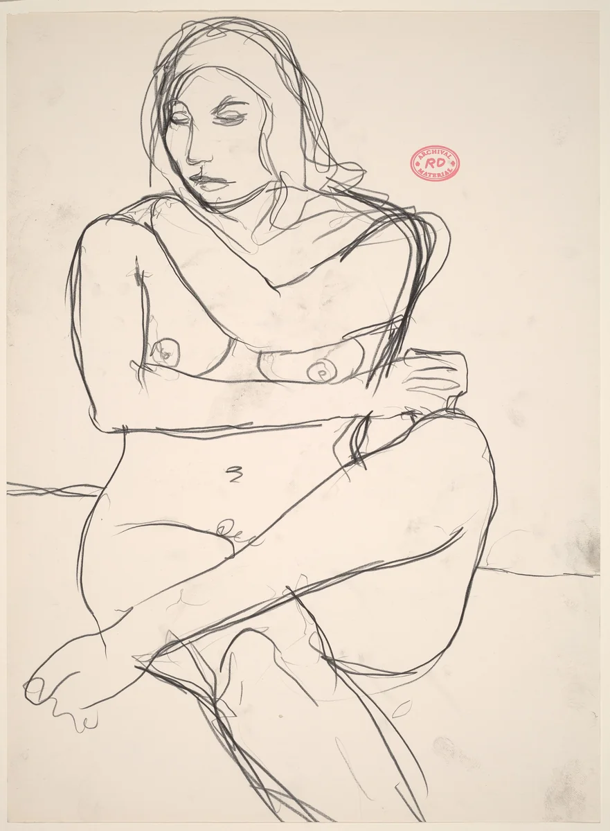 Untitled [seated nude holding her shoulder] by Richard Diebenkorn, drawing, 1955-1967