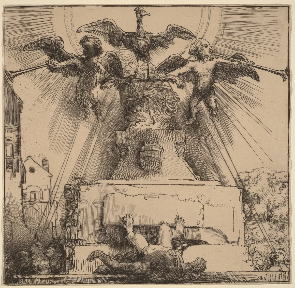 The Phoenix or the Statue Overthrown by Rembrandt van Rijn, print, 1658