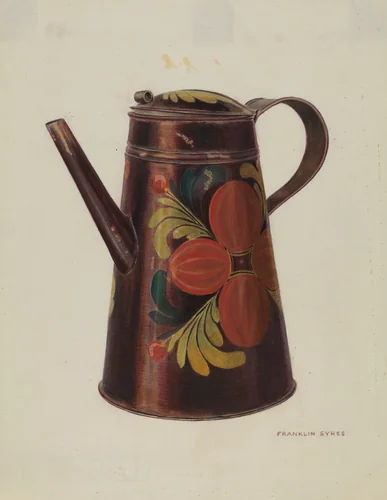 Toleware Tin Teapot by Franklyn Syres, index of american design, 1940