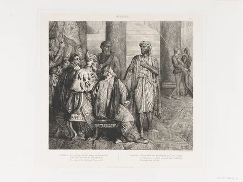 "She lov'd me for the dangers I had pass'd": plate 3 from Othello (Act 1, Scene 3) by Théodore Chassériau, print, 1844-1900