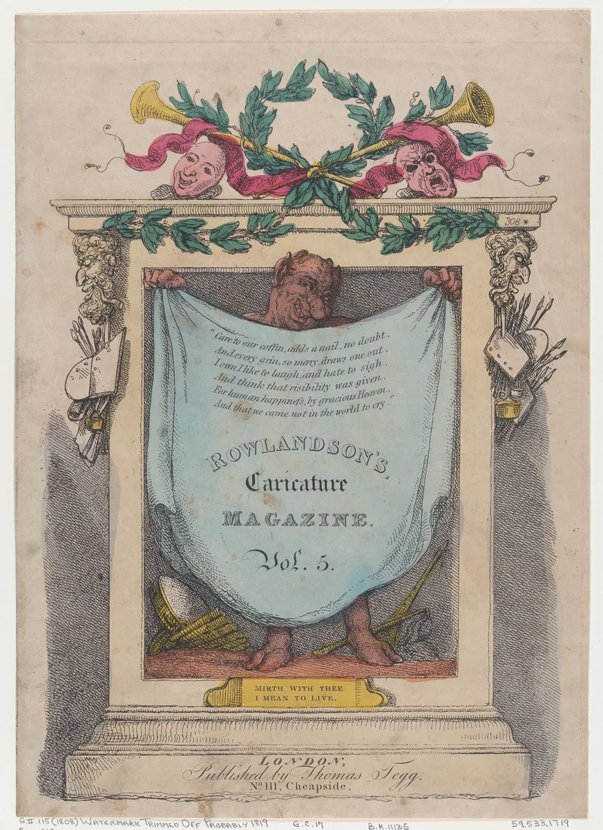 Title Page, Rowlandson's Caricature Magazine, Vol. 5 by Thomas Rowlandson, print, 1808