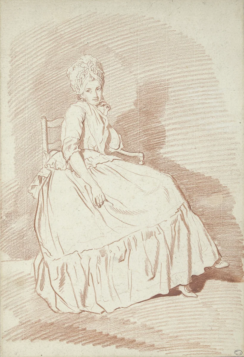 Figuurstudie van een zittende vrouw, mogelijk Louise-Charlotte Marini by Louis Rolland Trinquesse, drawing, 1756-1800