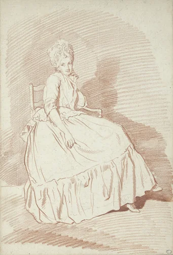 Figuurstudie van een zittende vrouw, mogelijk Louise-Charlotte Marini by Louis Rolland Trinquesse, drawing, 1756-1800