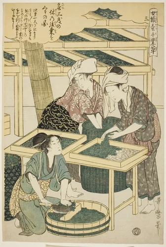 No. 3 (san), from the series "Women Engaged in the Sericulture Industry (Joshoku kaiko tewaza-gusa)" by Kitagawa Utamaro (喜多川歌麿), print, 1793-1805