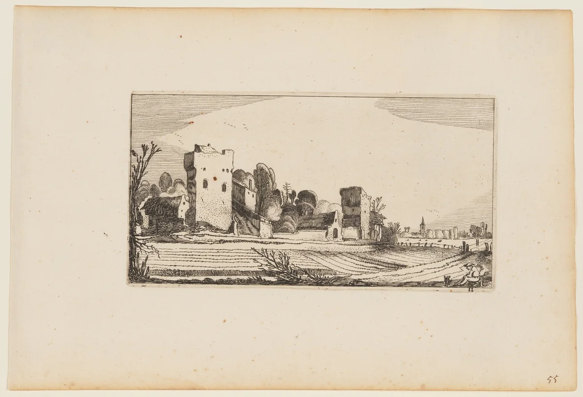 Fields Before Ruins Transformed into Farms, from Twelve landscapes with Figures by Gillis van Scheyndel, print, 1624