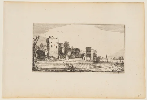 Fields Before Ruins Transformed into Farms, from Twelve landscapes with Figures by Gillis van Scheyndel, print, 1624
