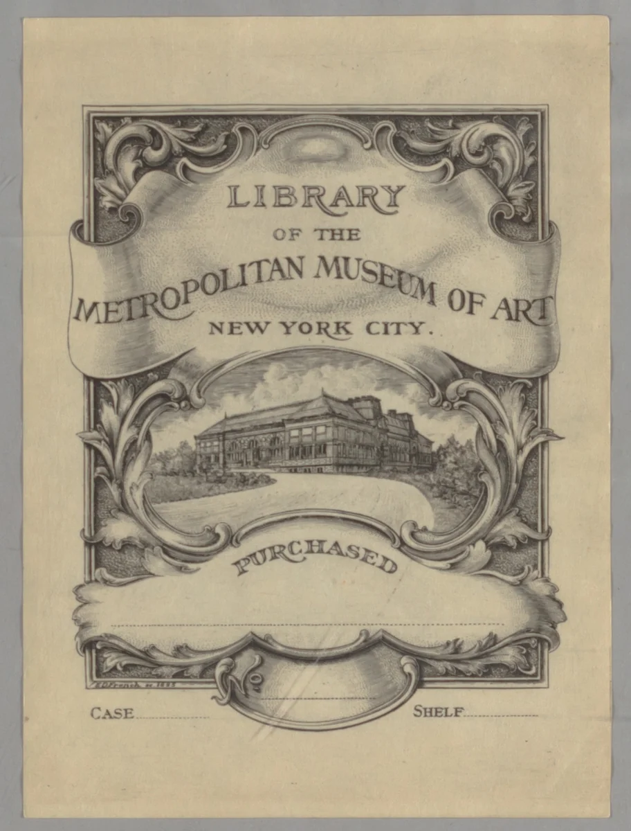 Library of the Metropolitan Museum of Art bookplate by Edwin Davis French, artwork, 1895