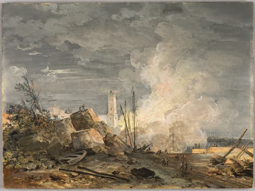 Fire in the Port by Louis Gabriel Moreau, painting, 1788-1806