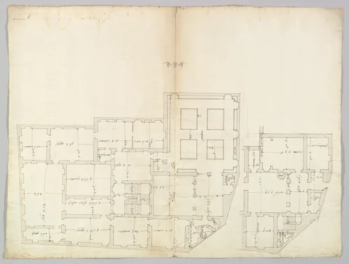 Unidentified palace, plan (recto) blank (verso) by anonymous, drawing, 1500-1560