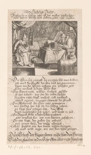Ouder echtpaar aan het werk by Conrad Meyer, print, 1675