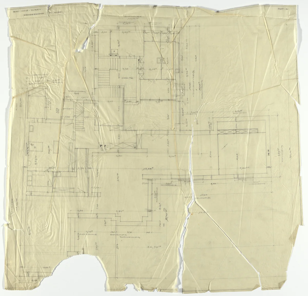 Wolf House, Gubin, Poland (Ground floor plan [final version]) by Ludwig Mies van der Rohe, mies van der rohe archive, 1925