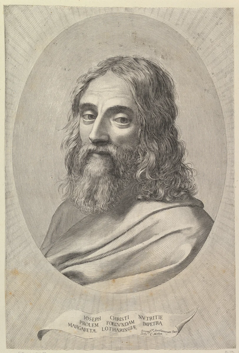 Bust of St. Joseph in an Oval by Claude Mellan, print, 1600-1688