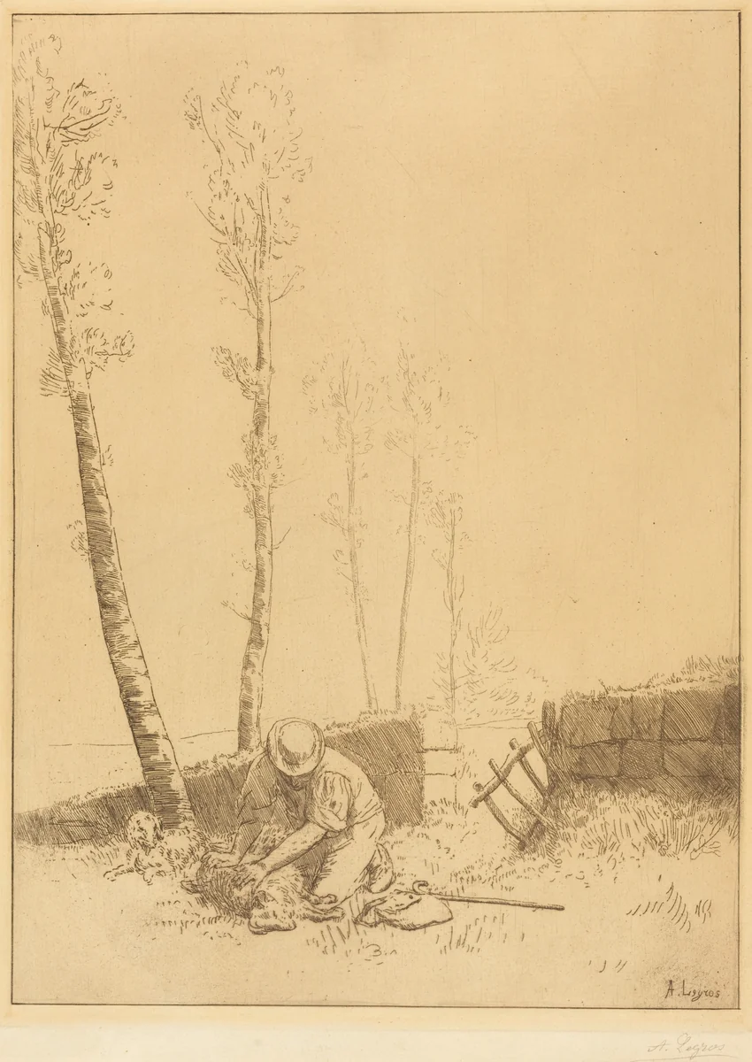 Finding the Sheep (Le mouton retrouve) by Alphonse Legros, print, 1837-1911