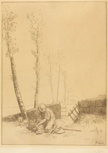 Finding the Sheep (Le mouton retrouve) by Alphonse Legros, print, 1837-1911