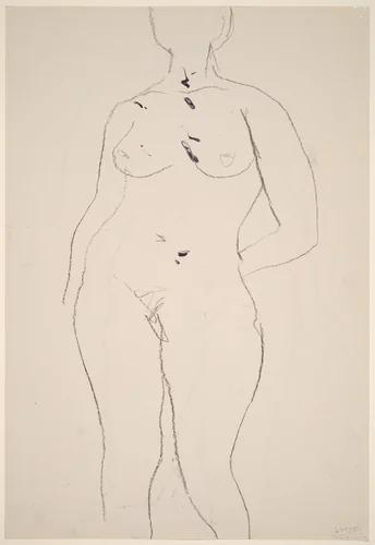 Untitled [front view of nude with left hand behind her back] [verso] by Richard Diebenkorn, drawing, 1955-1967