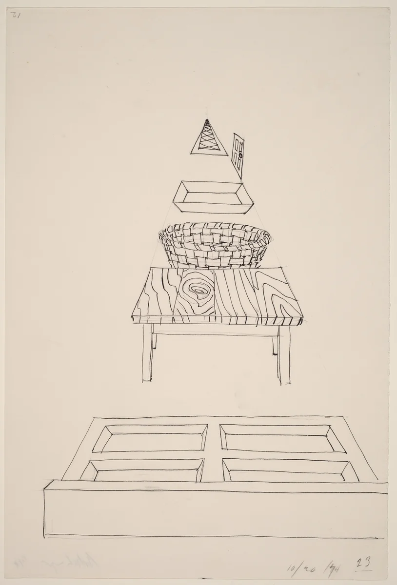 Basket, Table, Door, Window, Mirror, Rug #23 by Richard Artschwager, drawing, 1974
