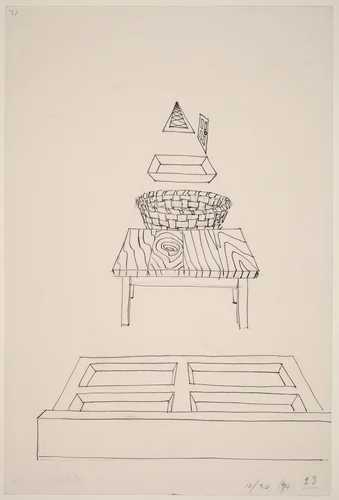 Basket, Table, Door, Window, Mirror, Rug #23 by Richard Artschwager, drawing, 1974