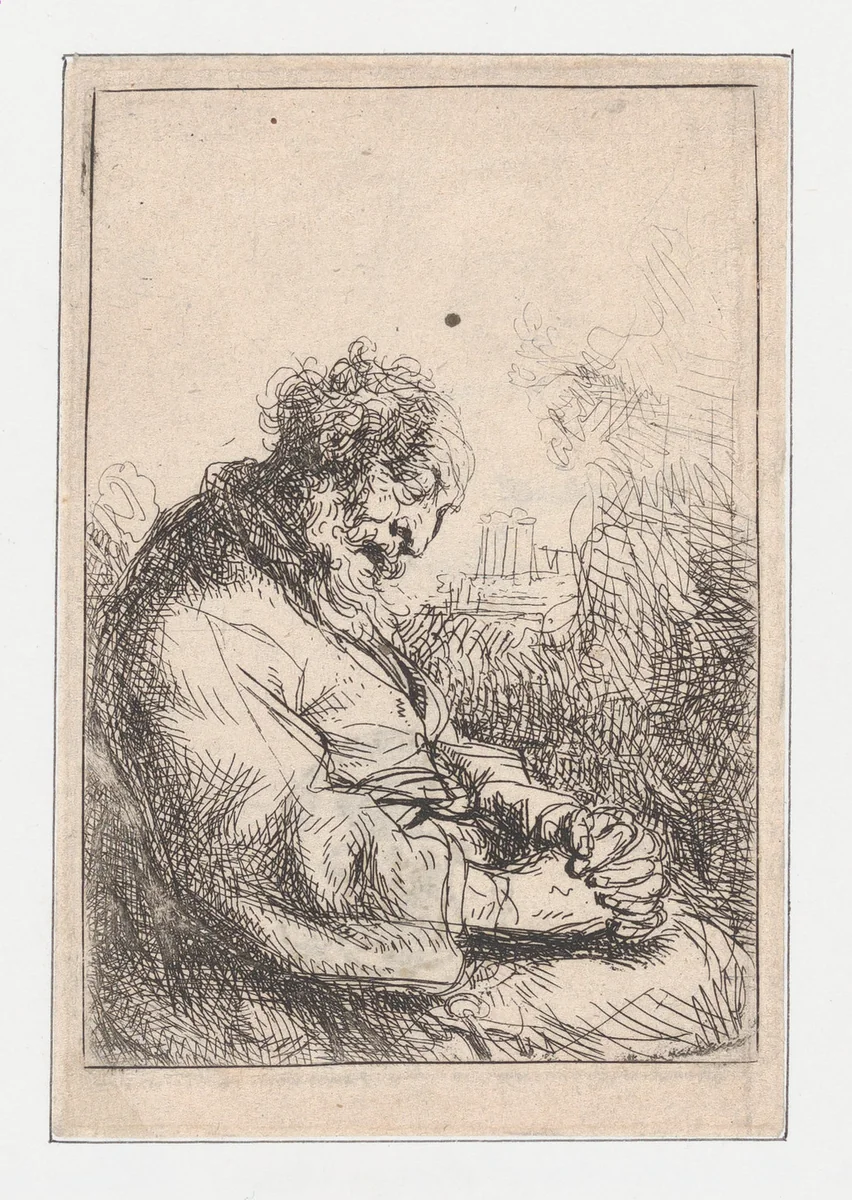 Sleeping Man by Jan Lievens, print, 1620-1674
