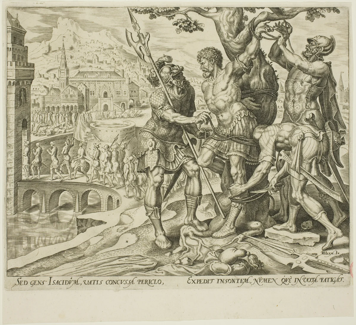 The Israelites Finding Achior Tied to a Tree, plate two from The Story of Judith and Holofernes by Philip Galle, print, 1564