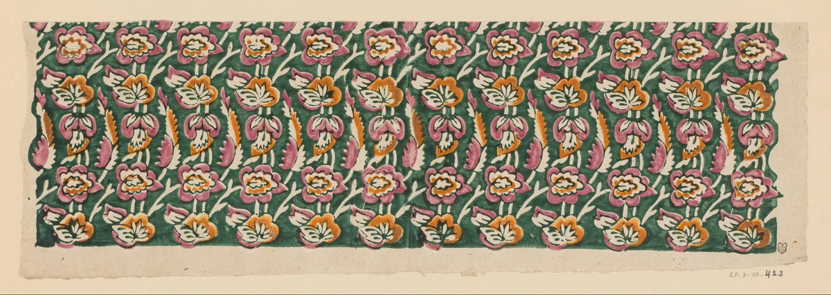 Blad met banenpatroon van uitgespaarde bloemen by anonymous, print, 1700-1850