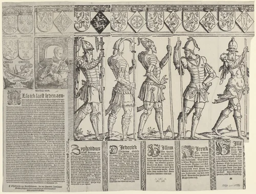 Heren van Brederode, van Zyphridus tot en met Reinout III (linker blad) by Unknown, print, 1550