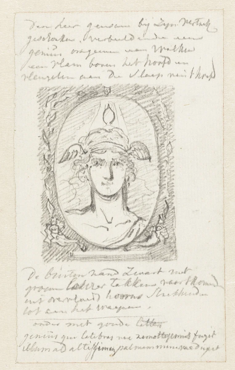 Kop van een genius by Jurriaan Andriessen, drawing, 1752-1819