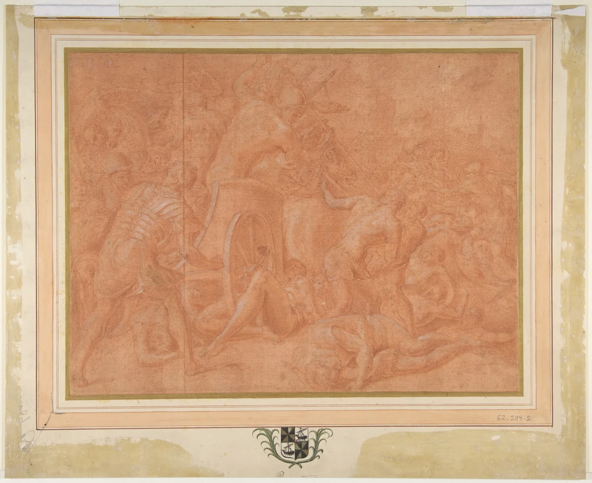 Ulysses and His Companions Fighting the Cicones Before the City of Ismaros, Study for a Destroyed Fresco in the Galerie d'Ulysee, Chateau de Fontainebleau by Francesco Primaticcio, drawing, 1555-1560