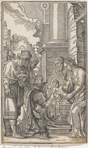 Aanbidding door de koningen by Unknown, print, 1581-1658